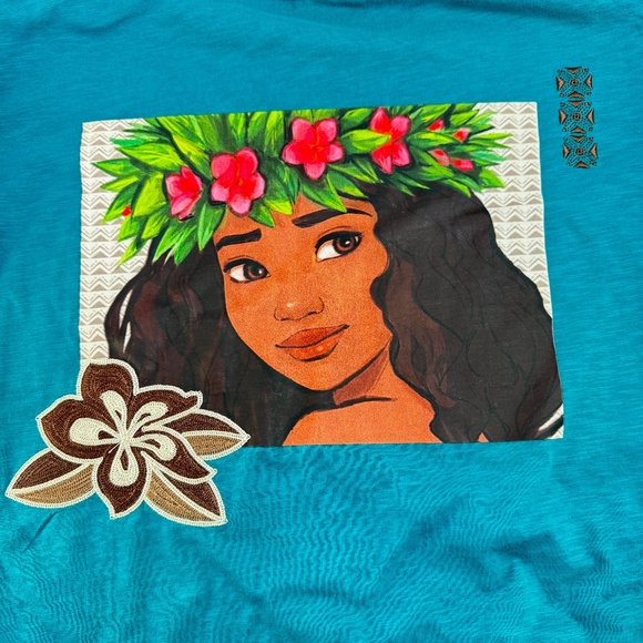 Disney Parks MOANA Chainstitch Embroidery Teal Graphic T-Shirt NWT sz XXL - Picture 1 of 7
